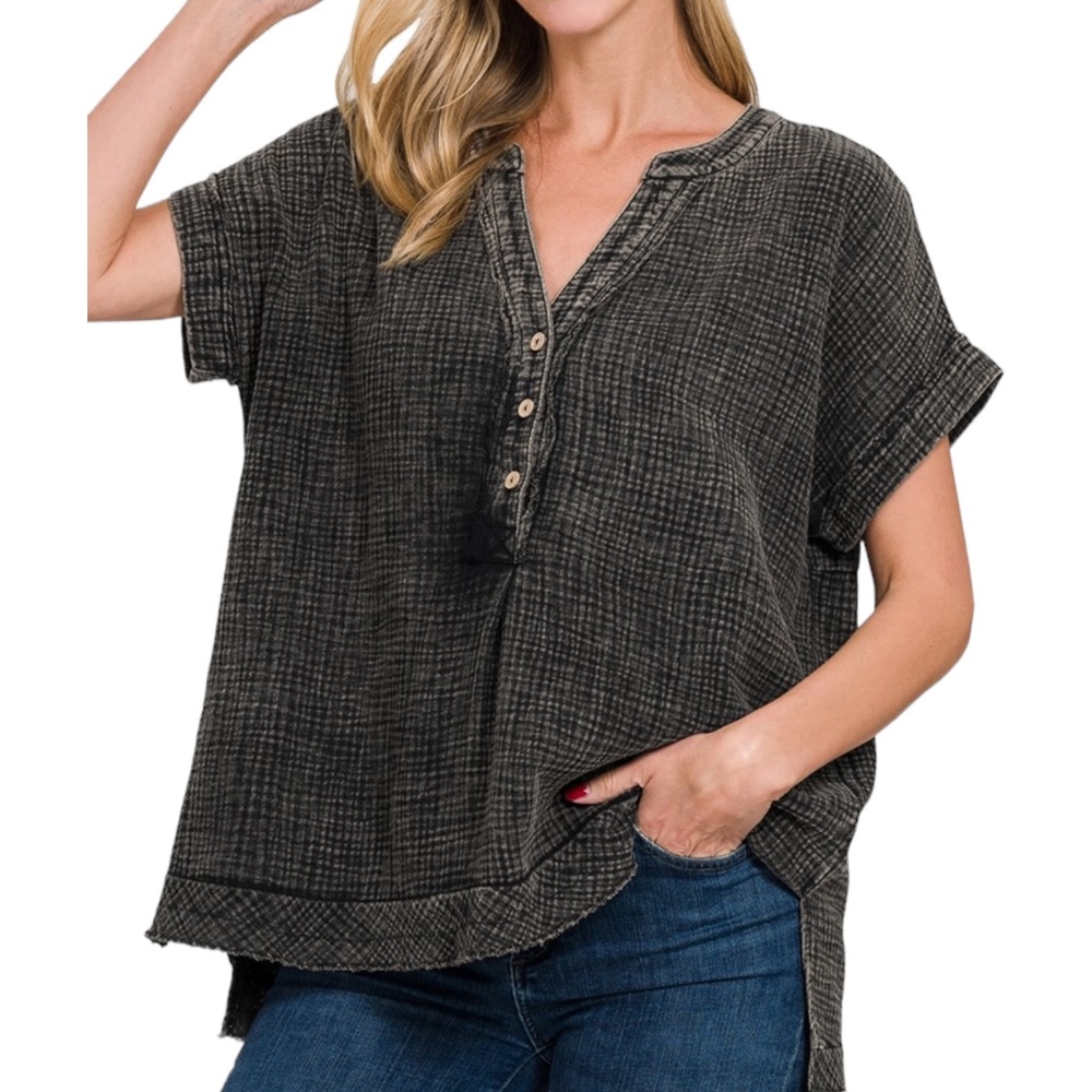 Casual Black Short Sleeve Women's Top